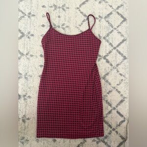 Popular 21 Pink & Black Houndstooth Bodycon Mini Dress Spaghetti Straps L